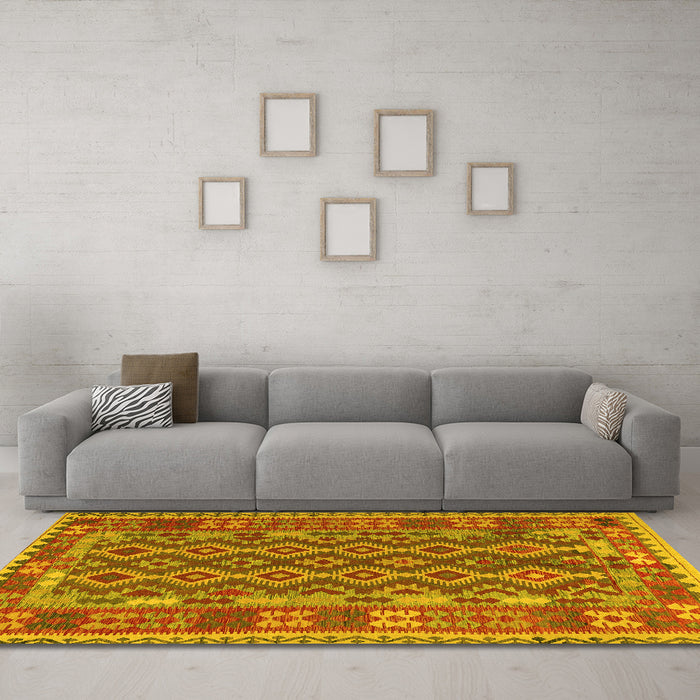 Machine Washable Persian Yellow Traditional Rug in a Living Room, wshtr2697yw