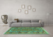 Machine Washable Persian Turquoise Traditional Area Rugs in a Living Room,, wshtr2697turq