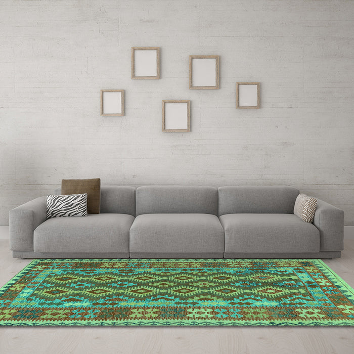 Machine Washable Persian Turquoise Traditional Area Rugs in a Living Room,, wshtr2697turq