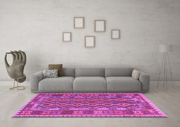 Machine Washable Persian Purple Traditional Area Rugs in a Living Room, wshtr2697pur