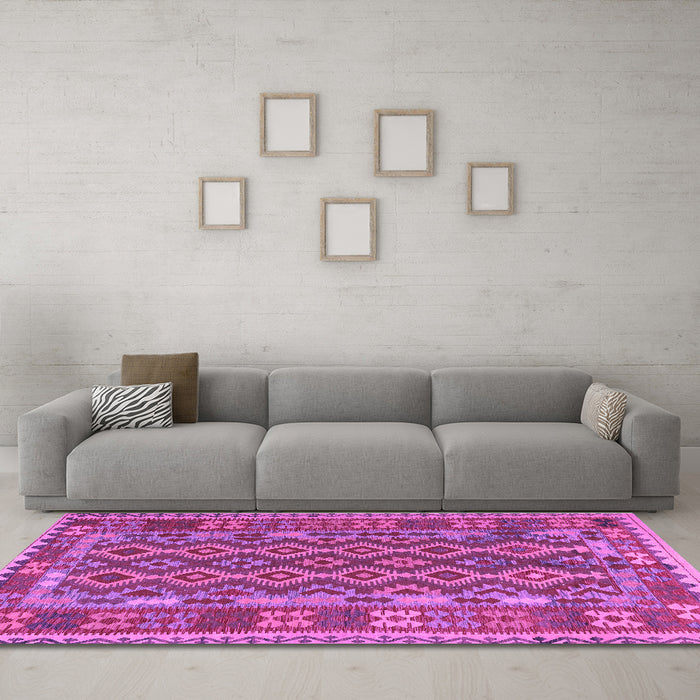 Machine Washable Persian Purple Traditional Area Rugs in a Living Room, wshtr2697pur