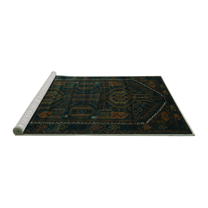 Sideview of Machine Washable Persian Turquoise Traditional Area Rugs, wshtr2698turq