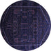 Round Machine Washable Persian Blue Traditional Rug, wshtr2698blu