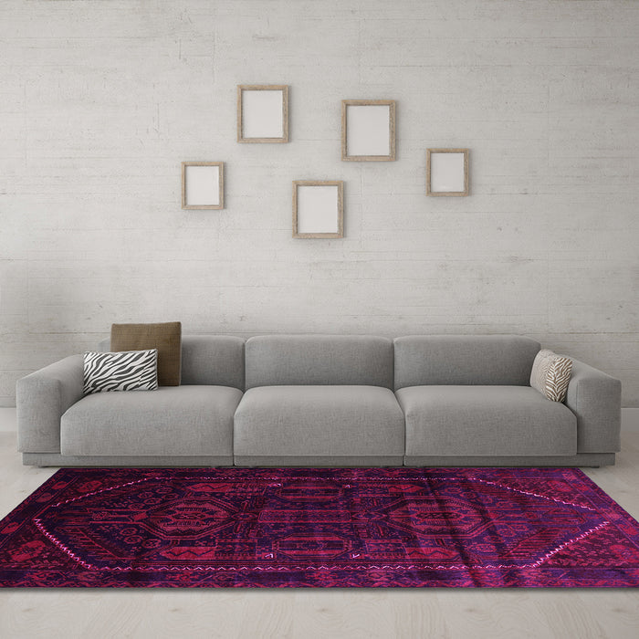Machine Washable Persian Pink Traditional Rug in a Living Room, wshtr2698pnk