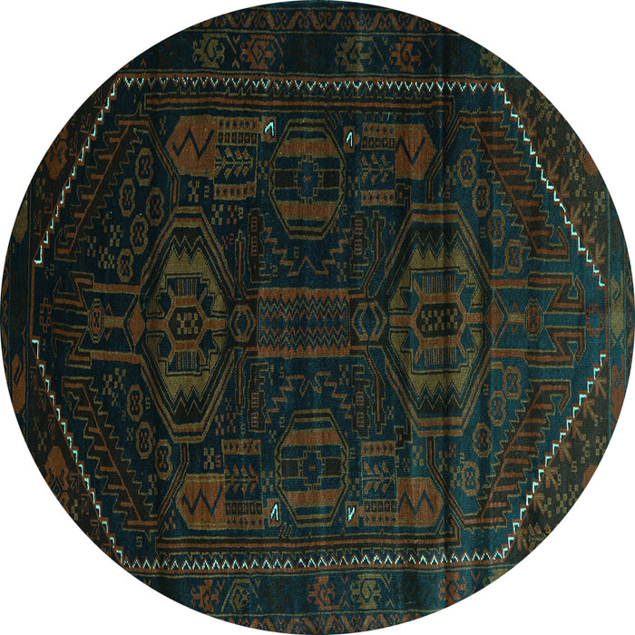 Round Persian Turquoise Traditional Rug, tr2698turq