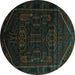Round Persian Turquoise Traditional Rug, tr2698turq