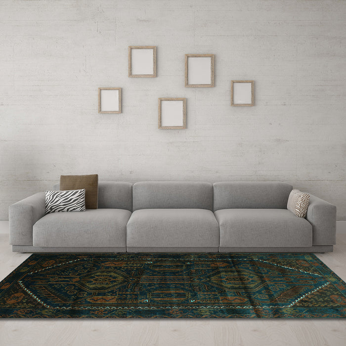 Machine Washable Persian Turquoise Traditional Area Rugs in a Living Room,, wshtr2698turq