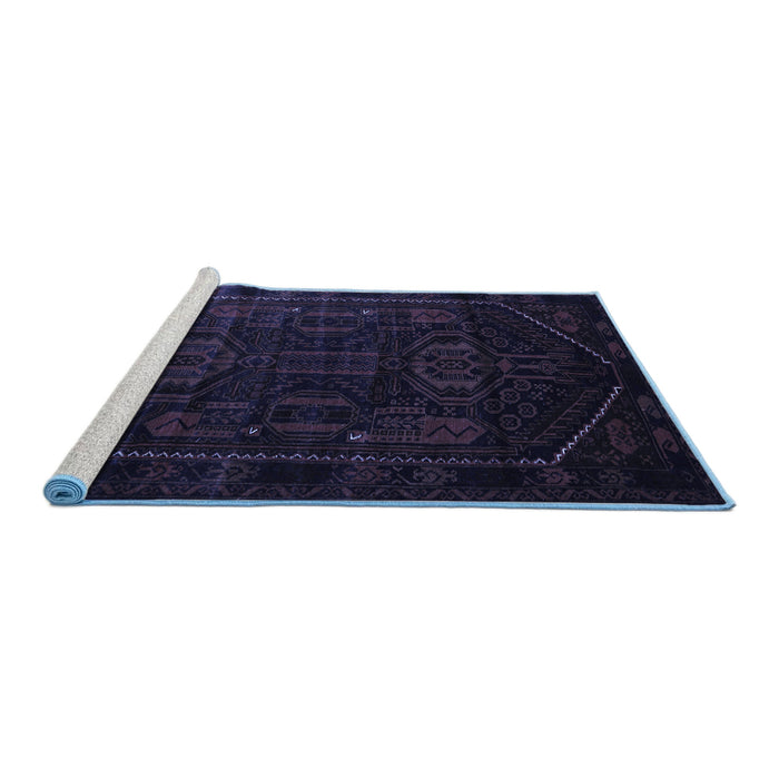 Sideview of Machine Washable Persian Blue Traditional Rug, wshtr2698blu