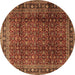 Round Persian Brown Traditional Rug, tr2699brn