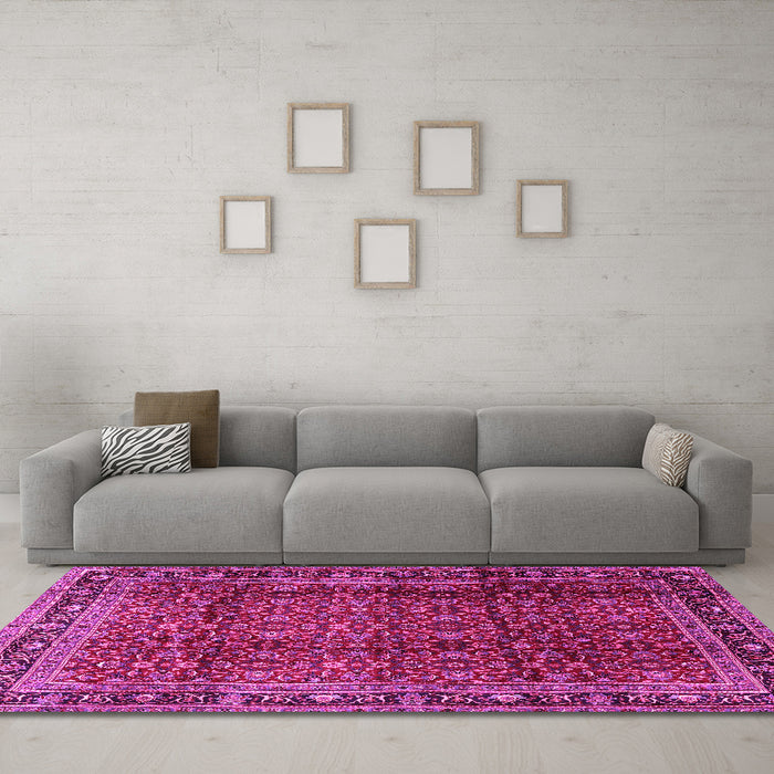 Machine Washable Persian Pink Traditional Rug in a Living Room, wshtr2699pnk