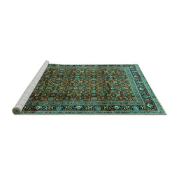 Sideview of Machine Washable Persian Turquoise Traditional Area Rugs, wshtr2699turq