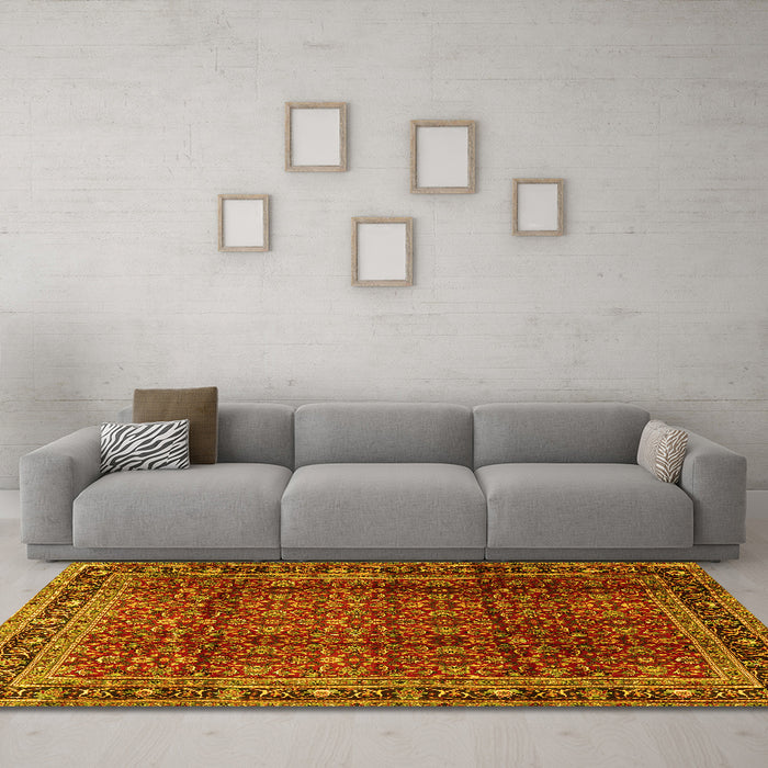 Machine Washable Persian Yellow Traditional Rug in a Living Room, wshtr2699yw