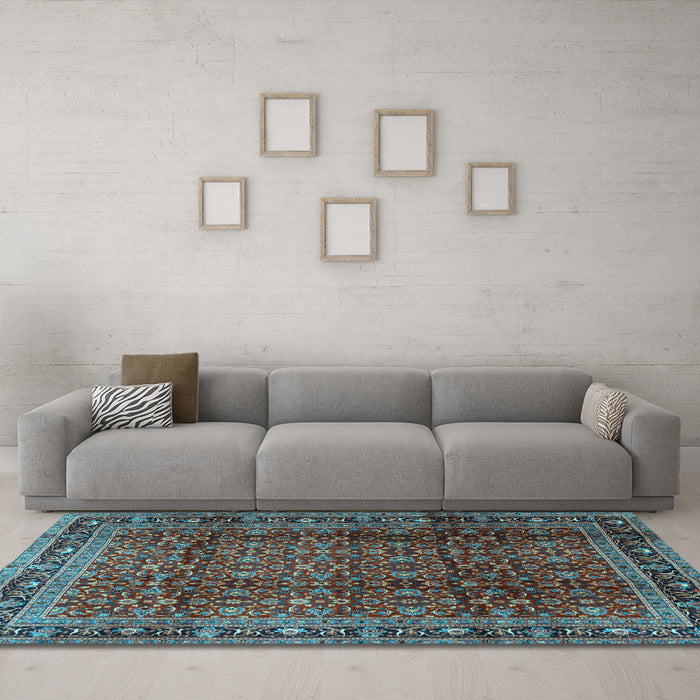 Machine Washable Persian Light Blue Traditional Rug in a Living Room, wshtr2699lblu