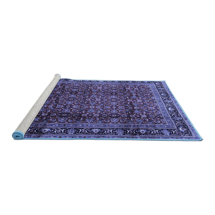 Sideview of Machine Washable Persian Blue Traditional Rug, wshtr2699blu
