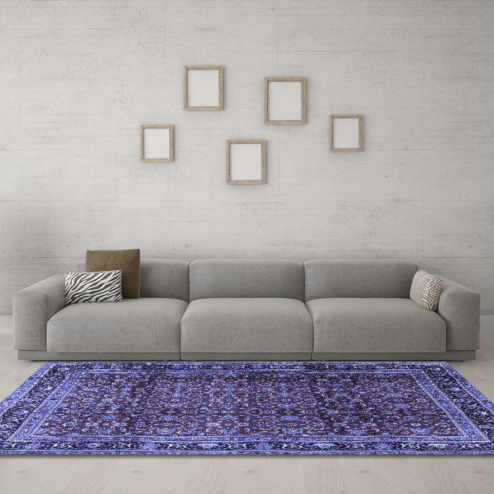 Machine Washable Persian Blue Traditional Rug in a Living Room, wshtr2699blu