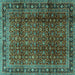 Square Machine Washable Persian Turquoise Traditional Area Rugs, wshtr2699turq