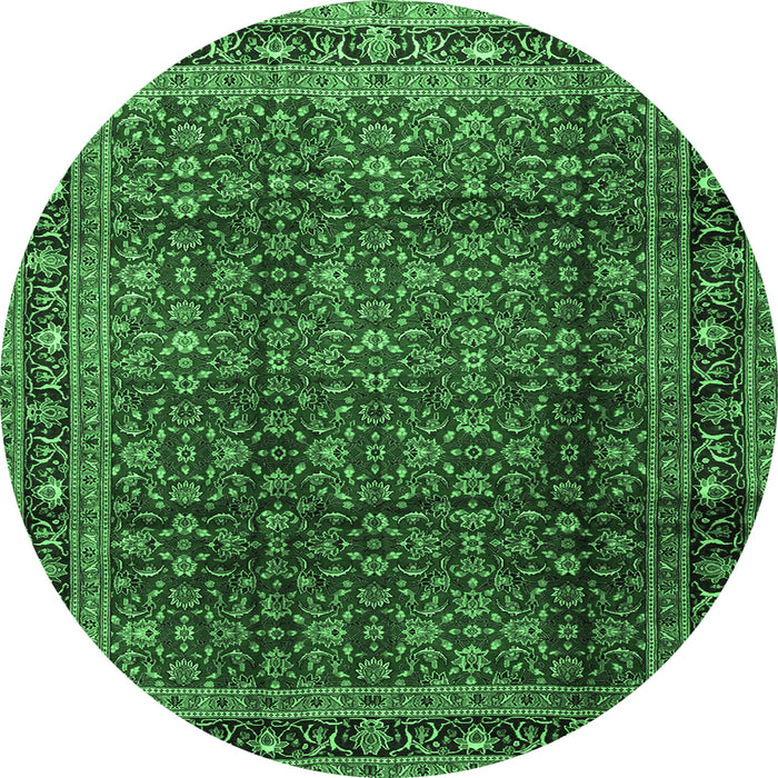 Round Machine Washable Persian Emerald Green Traditional Area Rugs, wshtr2699emgrn
