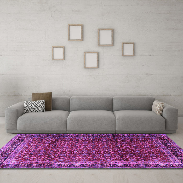 Machine Washable Persian Purple Traditional Area Rugs in a Living Room, wshtr2699pur