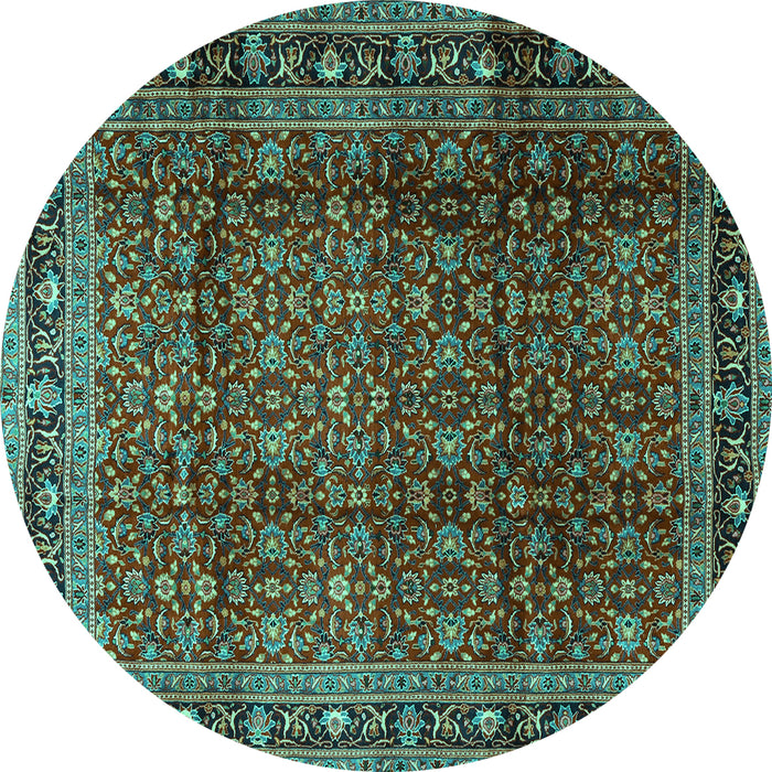 Round Machine Washable Persian Turquoise Traditional Area Rugs, wshtr2699turq