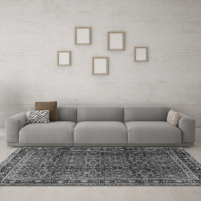 Machine Washable Persian Gray Traditional Rug in a Living Room,, wshtr2699gry