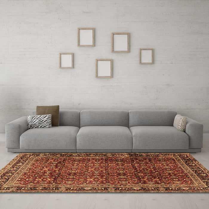 Machine Washable Persian Brown Traditional Rug in a Living Room,, wshtr2699brn