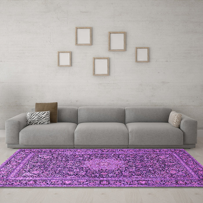 Machine Washable Persian Purple Traditional Area Rugs in a Living Room, wshtr269pur