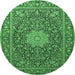 Round Machine Washable Persian Emerald Green Traditional Area Rugs, wshtr269emgrn