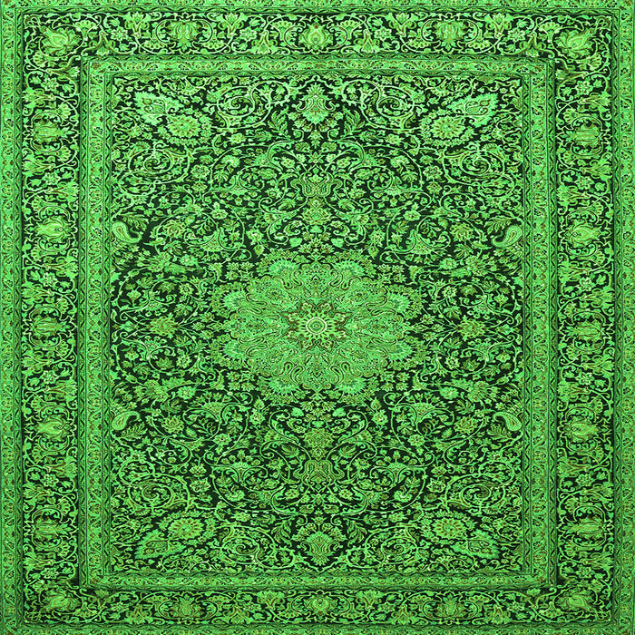 Round Machine Washable Persian Green Traditional Area Rugs, wshtr269grn