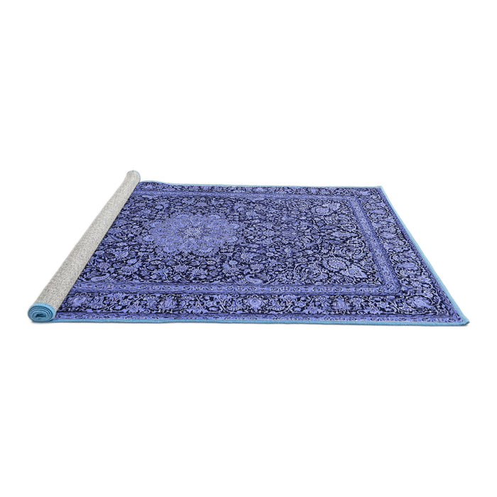 Sideview of Machine Washable Persian Blue Traditional Rug, wshtr269blu