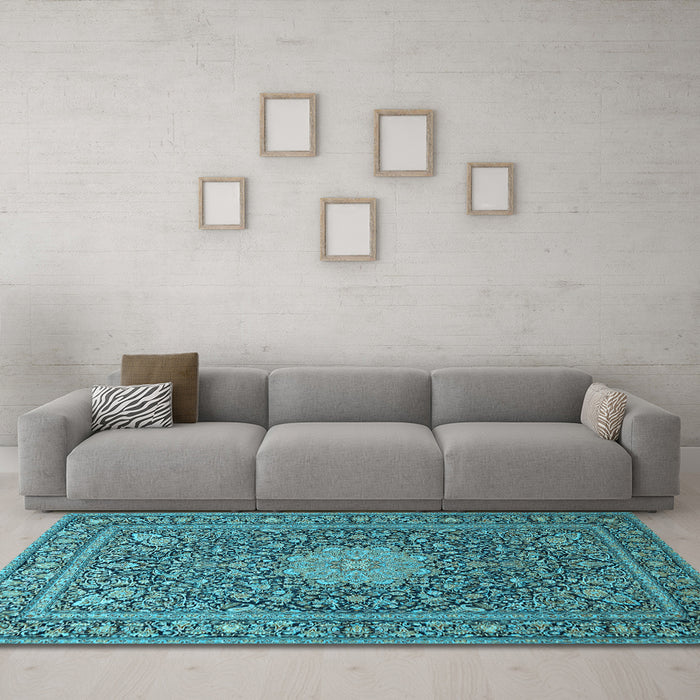 Machine Washable Persian Light Blue Traditional Rug in a Living Room, wshtr269lblu