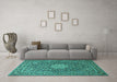 Machine Washable Persian Turquoise Traditional Area Rugs in a Living Room,, wshtr269turq