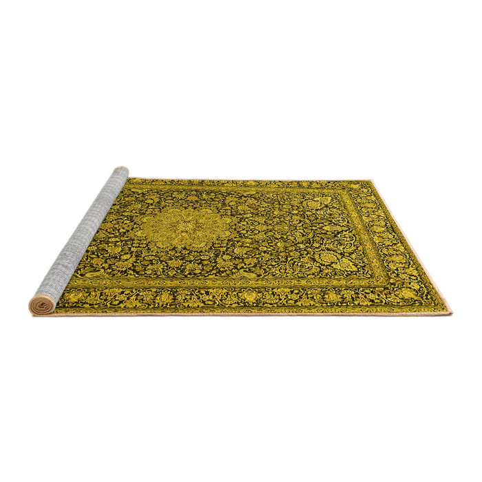Sideview of Machine Washable Persian Yellow Traditional Rug, wshtr269yw