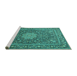Sideview of Machine Washable Persian Turquoise Traditional Area Rugs, wshtr269turq