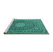 Sideview of Machine Washable Persian Turquoise Traditional Area Rugs, wshtr269turq