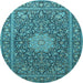 Round Machine Washable Persian Light Blue Traditional Rug, wshtr269lblu