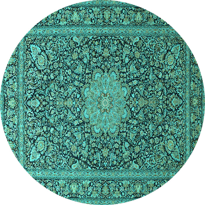 Round Machine Washable Persian Turquoise Traditional Area Rugs, wshtr269turq