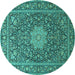 Round Machine Washable Persian Turquoise Traditional Area Rugs, wshtr269turq