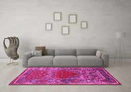 Machine Washable Persian Pink Traditional Rug in a Living Room, wshtr26pnk