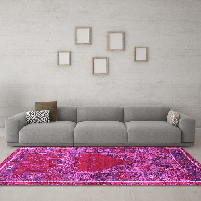 Machine Washable Persian Pink Traditional Rug in a Living Room, wshtr26pnk