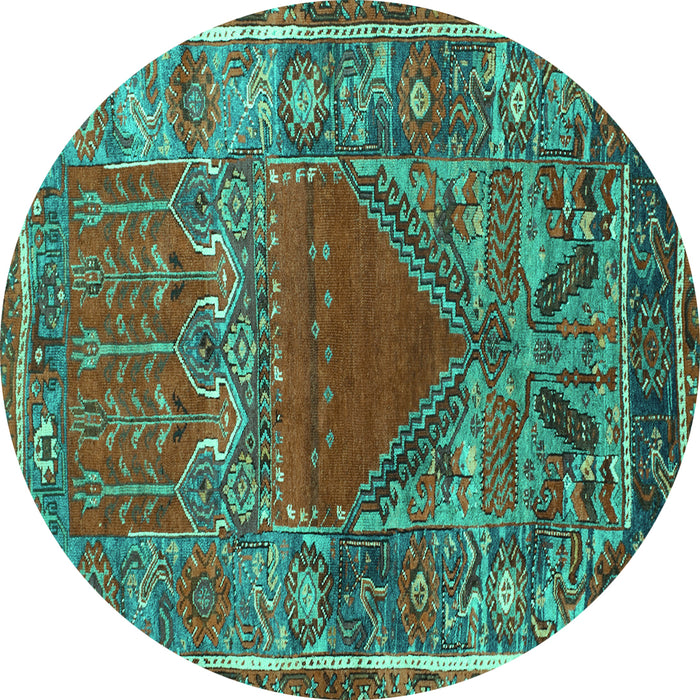 Round Machine Washable Persian Turquoise Traditional Area Rugs, wshtr26turq