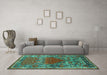 Machine Washable Persian Turquoise Traditional Area Rugs in a Living Room,, wshtr26turq