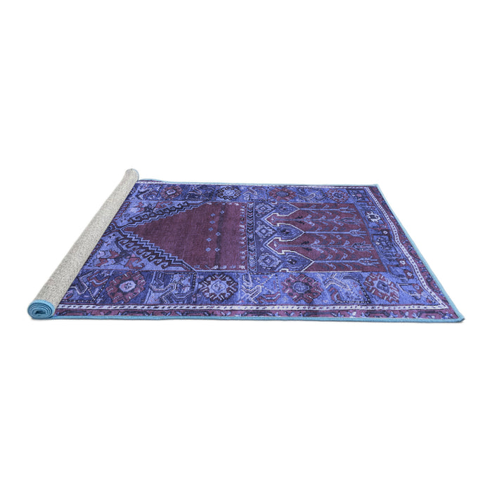 Sideview of Machine Washable Persian Blue Traditional Rug, wshtr26blu