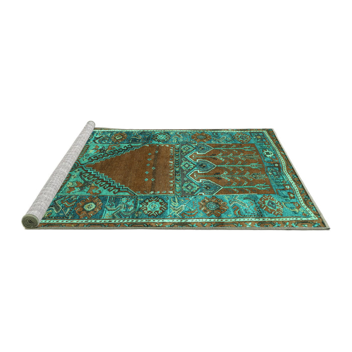 Sideview of Machine Washable Persian Turquoise Traditional Area Rugs, wshtr26turq