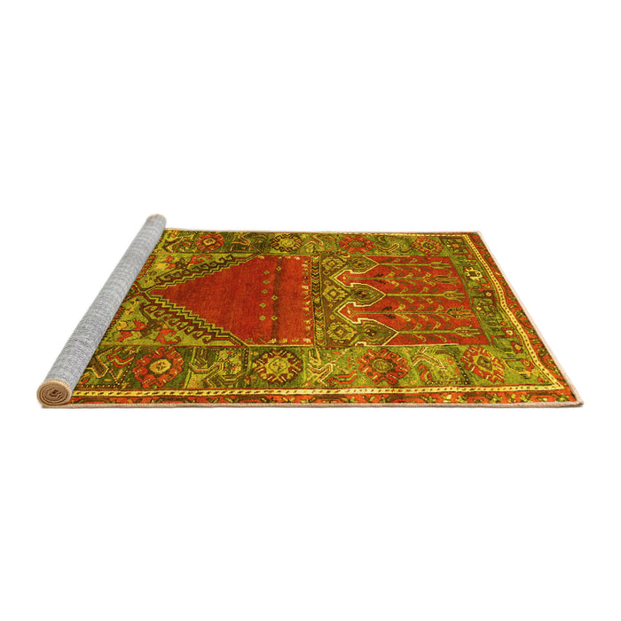 Sideview of Machine Washable Persian Yellow Traditional Rug, wshtr26yw