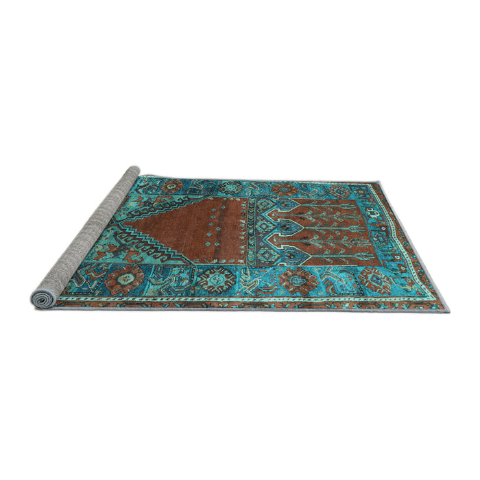 Sideview of Machine Washable Persian Light Blue Traditional Rug, wshtr26lblu