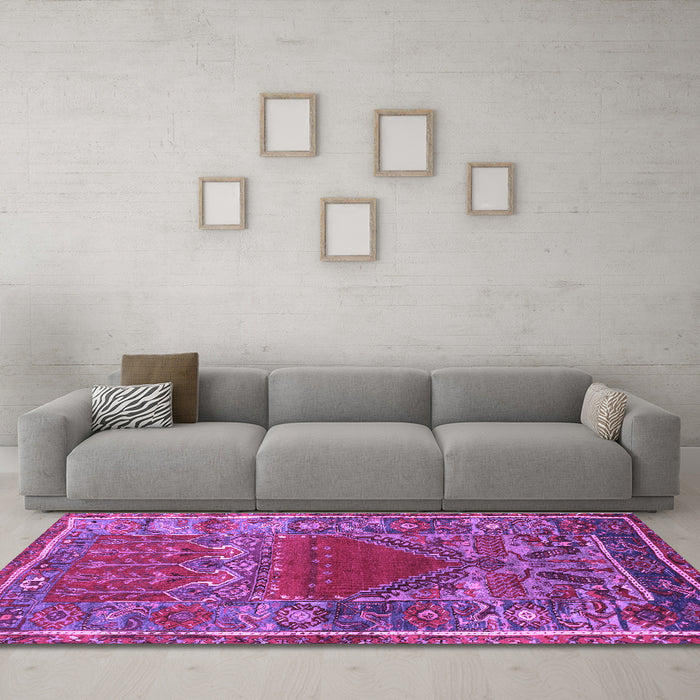 Machine Washable Persian Purple Traditional Area Rugs in a Living Room, wshtr26pur