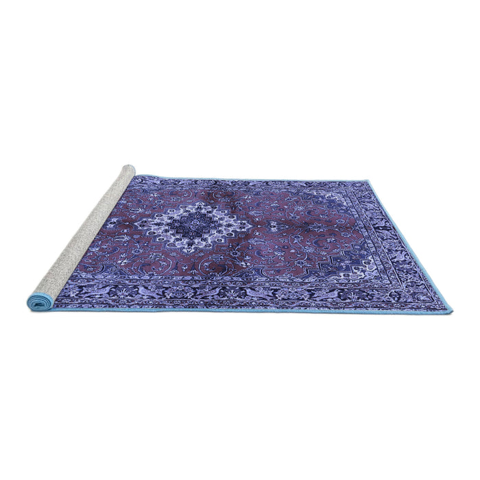 Sideview of Machine Washable Persian Blue Traditional Rug, wshtr2700blu