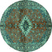 Round Machine Washable Persian Turquoise Traditional Area Rugs, wshtr2700turq