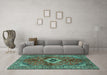 Machine Washable Persian Turquoise Traditional Area Rugs in a Living Room,, wshtr2700turq