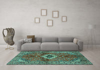 Machine Washable Persian Turquoise Traditional Rug, wshtr2700turq